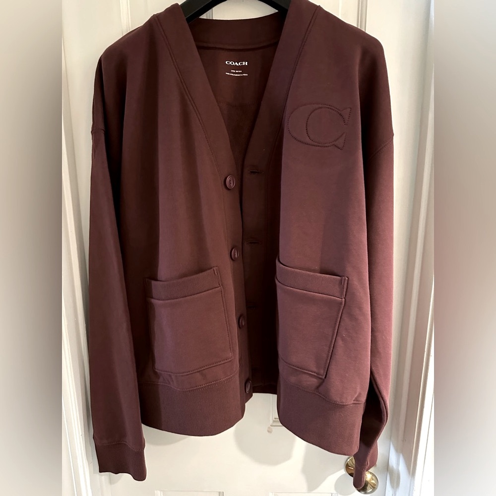 Men’s Coach Cardigan in Port size large NWT